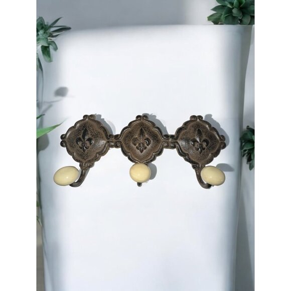 Antique Bronze Wall-Mounted Coat Rack With 3 Ceramic Knobs - Picture 1 of 4